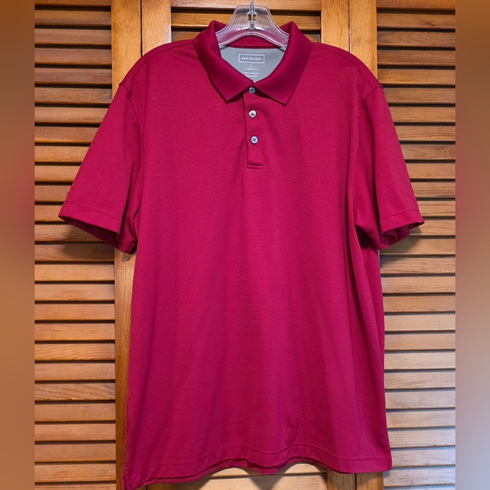 Van Heusen Red Short Sleeve Polo Shirt Men's Large Polyester